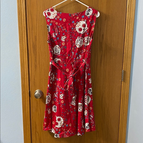 Hot vibrant Day of the Dead sleeveless waist tie dress size XL extra large - Picture 5 of 7